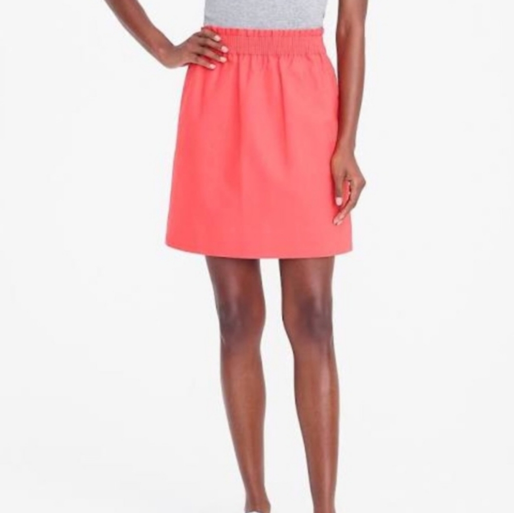 J. Crew Factory Linen Blend Smock Waist Pocket Sidewalk Mini Skirt Coral Size S